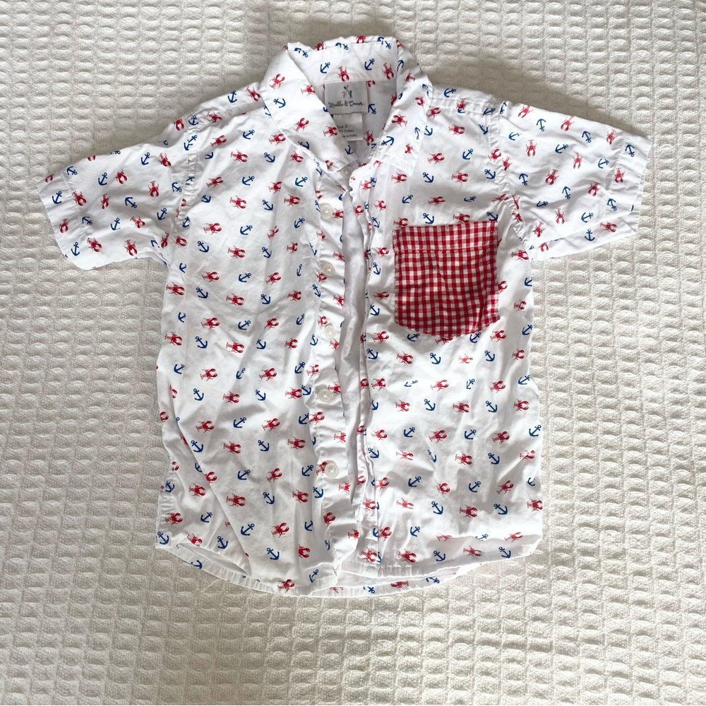 Maddie & Connor cotton short sleeve lobster and anchor print button down